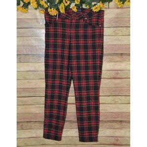 Tommy Hilfiger Red Tartan Plaid Crop Ankle Skinny Pants Size 12 Pockets Academia